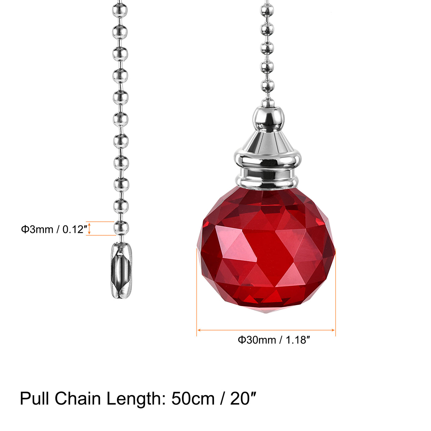uxcell Uxcell Ceiling Fan Pull Chain, 20 Inch Nickel Finish Chain Ornament Extension, 30mm Red Crystal Ball Pendant