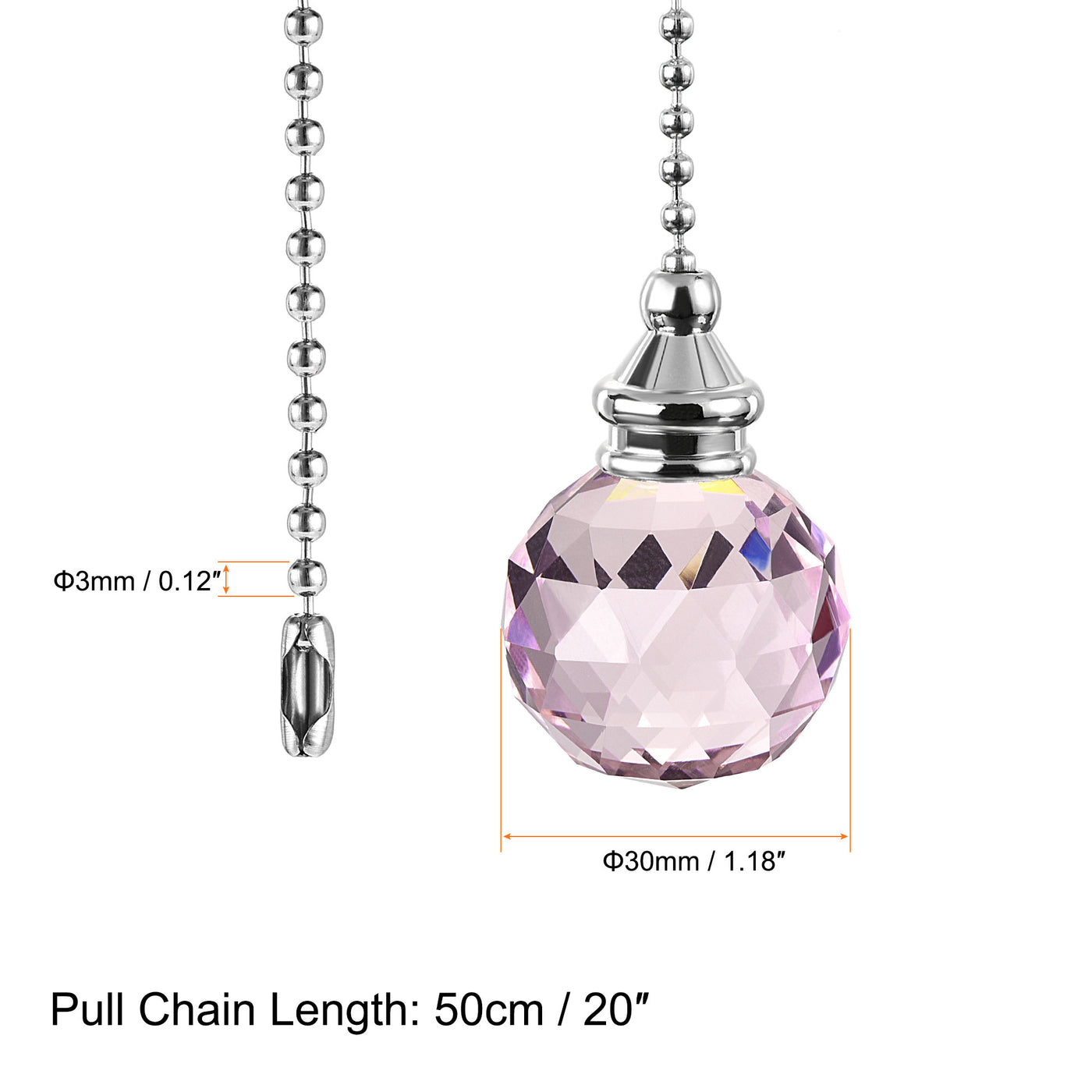 uxcell Uxcell Ceiling Fan Pull Chain, 20 Inch Nickel Finish Chain Ornament Extension, 30mm Pink Crystal Ball Pendant