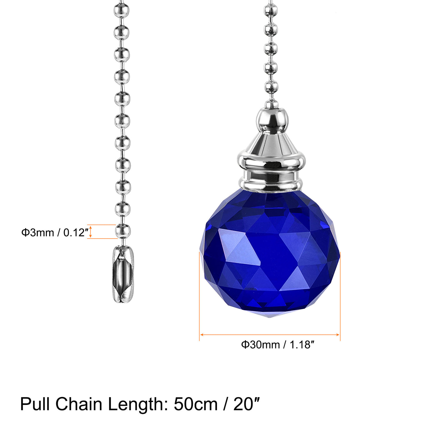 uxcell Uxcell Ceiling Fan Pull Chain, 20 Inch Nickel Finish Chain Ornament Extension, 30mm Blue Crystal Ball Pendant