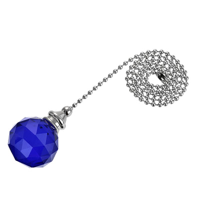 Harfington Uxcell Ceiling Fan Pull Chain, 20 Inch Nickel Finish Chain Ornament Extension, 30mm Blue Crystal Ball Pendant