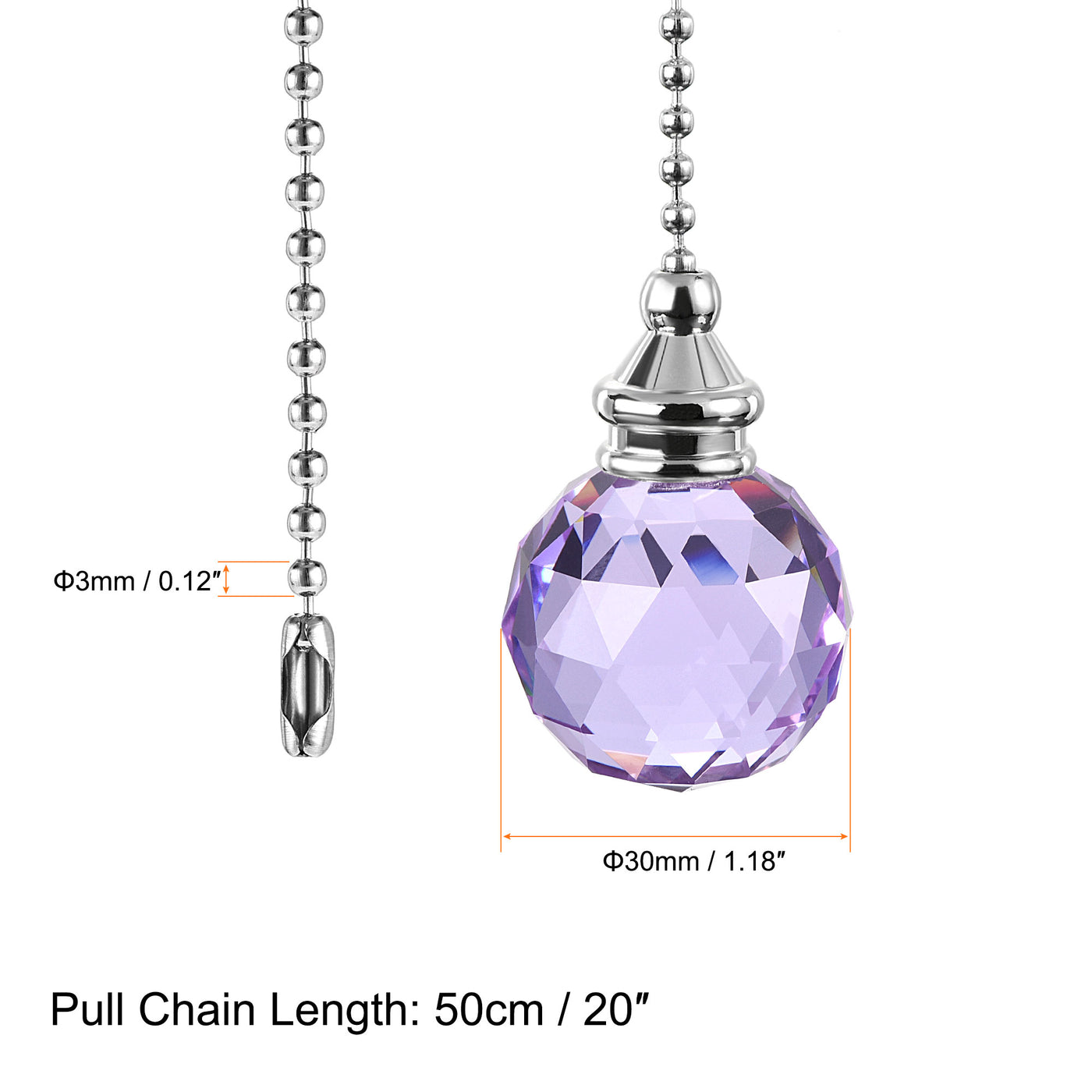 uxcell Uxcell Ceiling Fan Pull Chain, 20 Inch Nickel Finish Chain Ornament Extension, 30mm Purple Crystal Ball Pendant 2Pcs