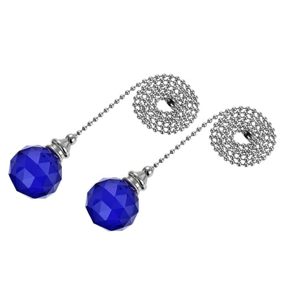 Harfington Uxcell Ceiling Fan Pull Chain, 20 Inch Nickel Finish Chain Ornament Extension, 30mm Blue Crystal Ball Pendant 2Pcs