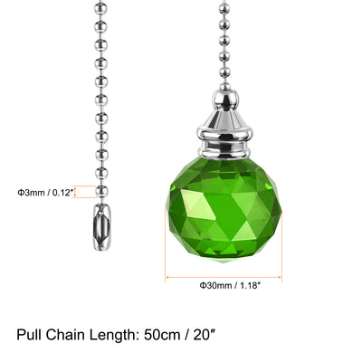 Harfington Uxcell Ceiling Fan Pull Chain, 20 Inch Nickel Finish Chain Ornament Extension, 30mm Green Crystal Ball Pendant 2Pcs