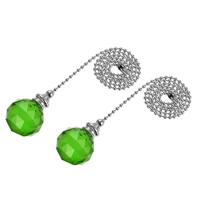 Harfington Uxcell Ceiling Fan Pull Chain, 20 Inch Nickel Finish Chain Ornament Extension, 30mm Green Crystal Ball Pendant 2Pcs
