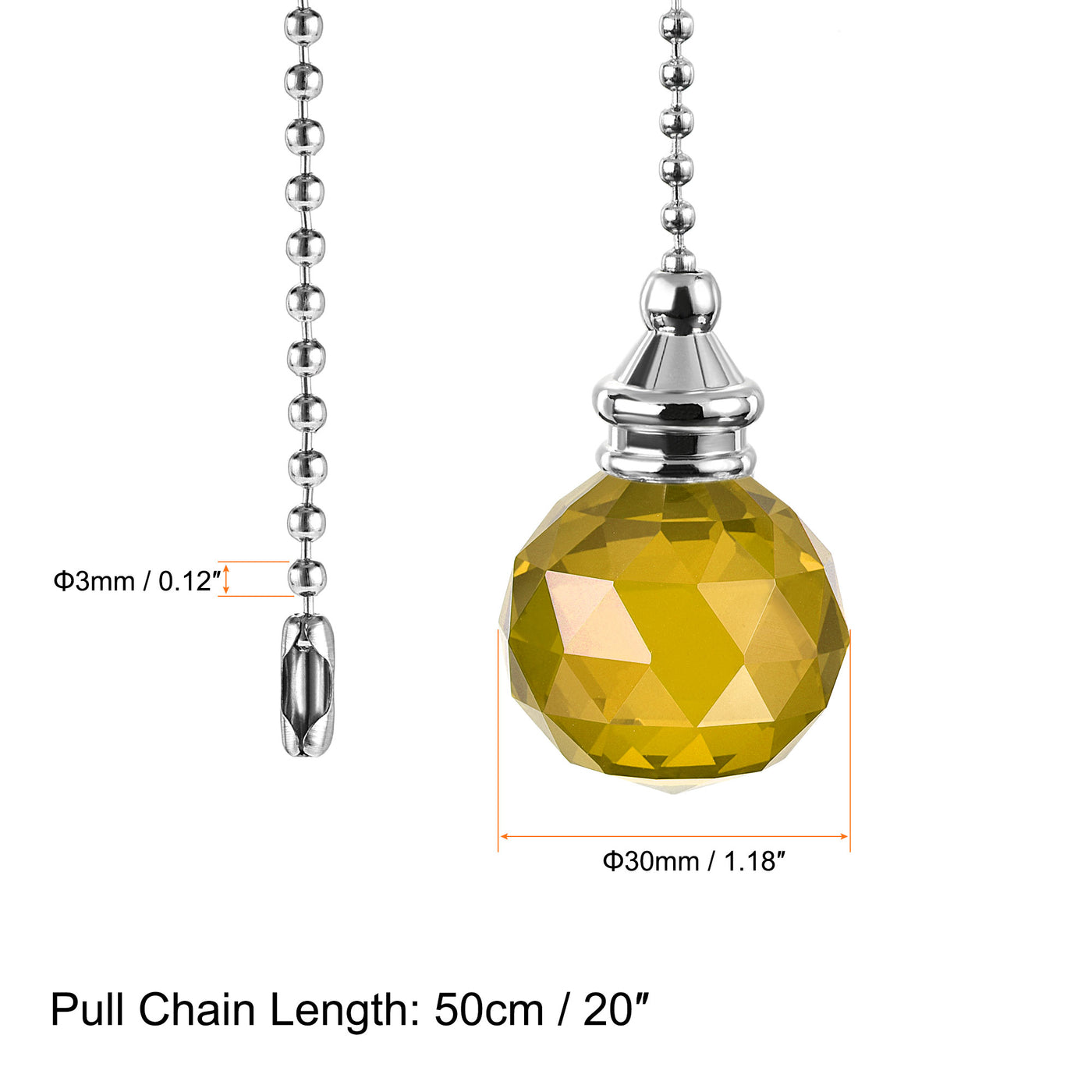 uxcell Uxcell Ceiling Fan Pull Chain, 20 Inch Nickel Finish Chain Ornament Extension, 30mm Gold Tone Crystal Ball Pendant 2Pcs