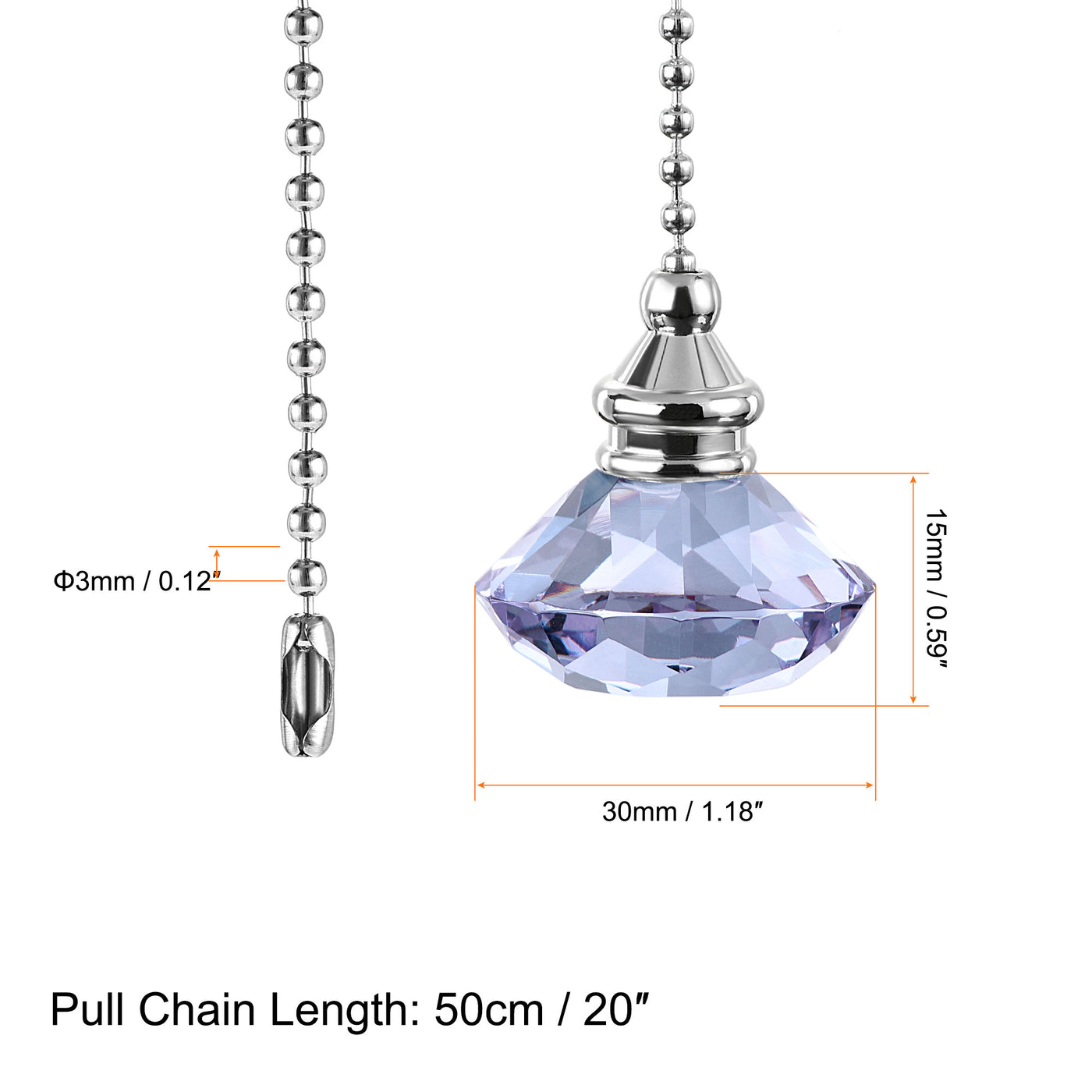 uxcell Uxcell 20 Inch Ceiling Fan Pull Chain, Decorative Crystal Fan Pull Chain Ornament Extension, 3mm Diameter Beaded Diamond Pendant, Purple