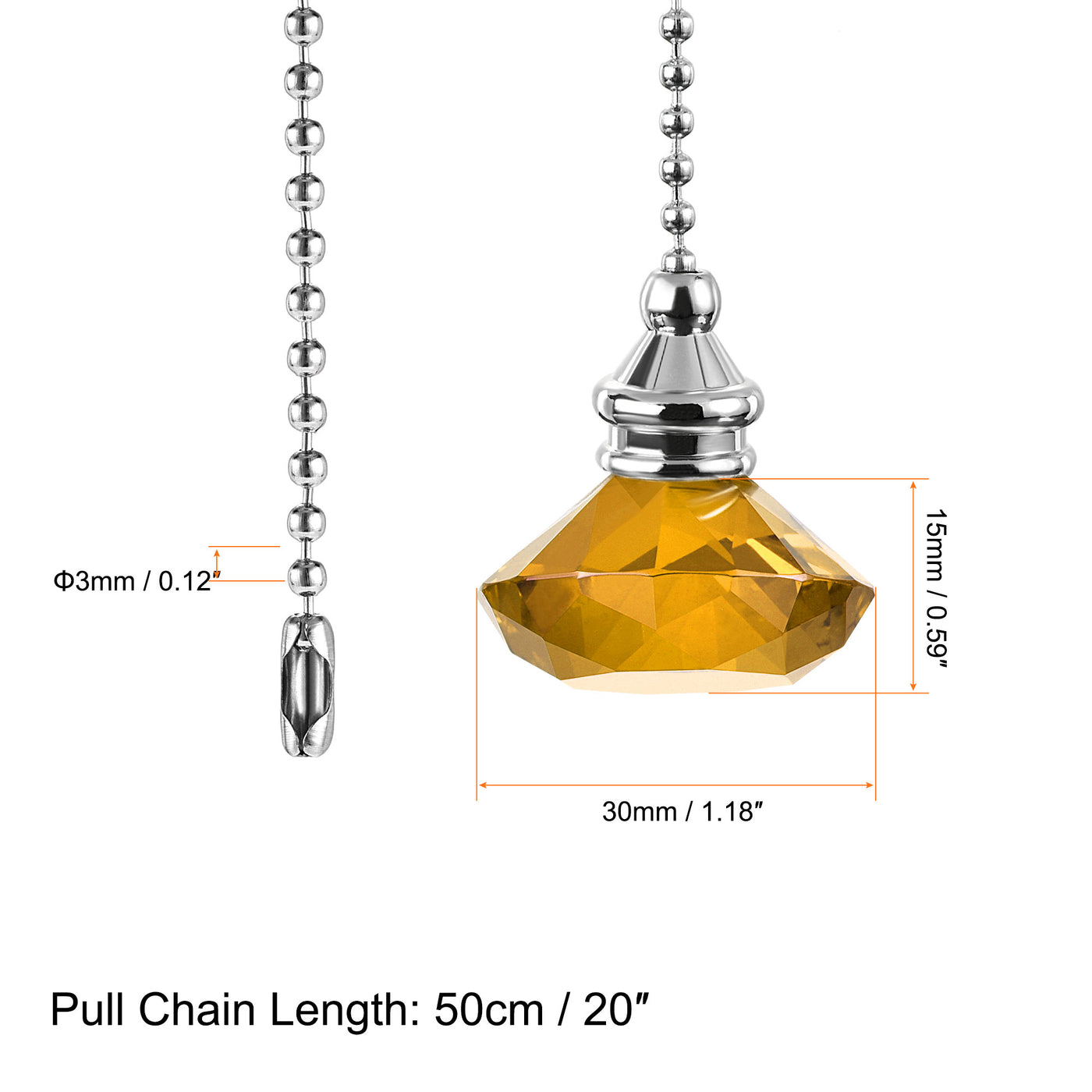 uxcell Uxcell 20 Inch Ceiling Fan Pull Chain, Decorative Crystal Fan Pull Chain Ornament Extension, 3mm Diameter Beaded Diamond Pendant, Amber