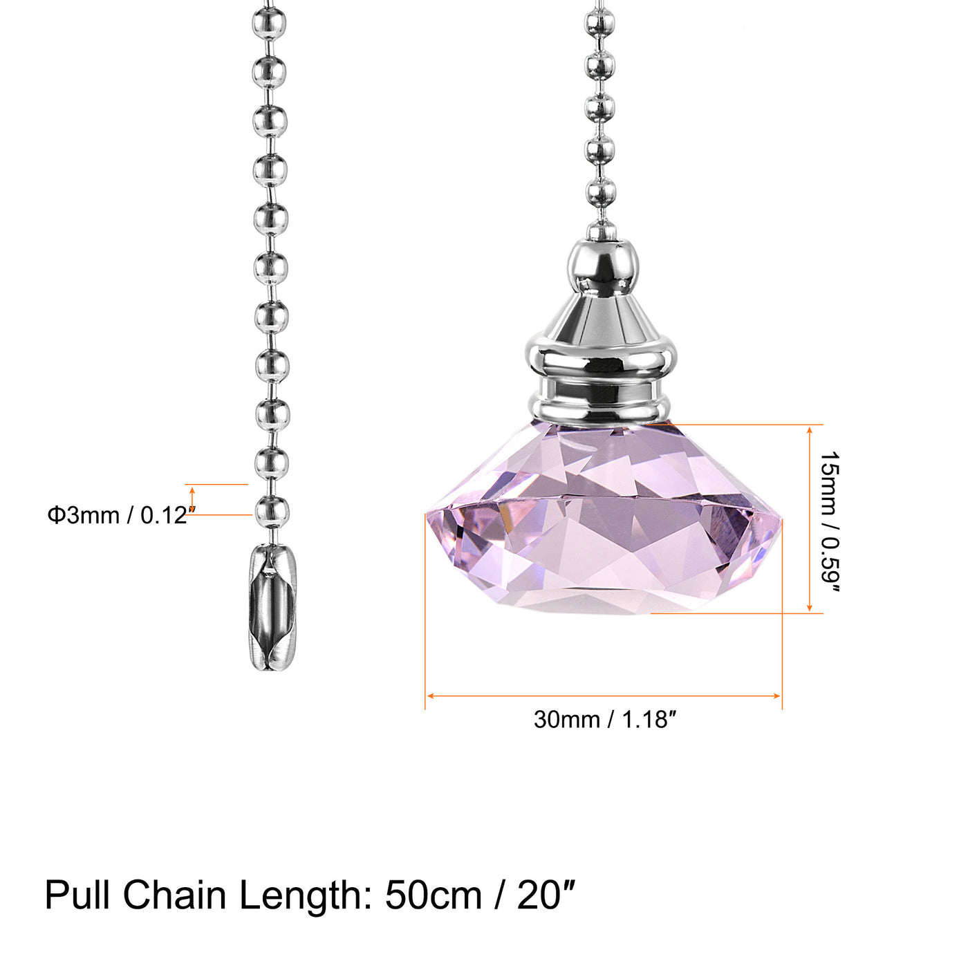 uxcell Uxcell 20 Inch Ceiling Fan Pull Chain, Decorative Crystal Fan Pull Chain Ornament Extension, 3mm Diameter Beaded Diamond Pendant, Pink