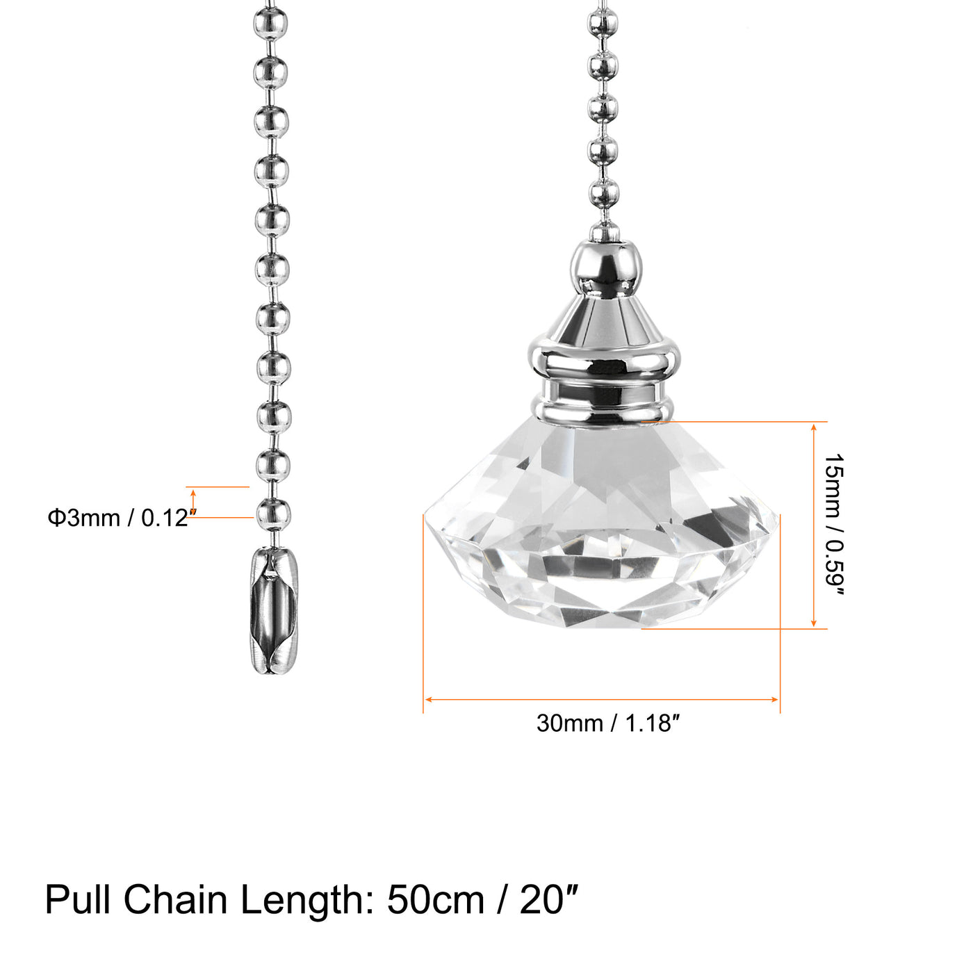 uxcell Uxcell 20 Inch Ceiling Fan Pull Chain, Decorative Crystal Fan Pull Chain Ornament Extension, 3mm Diameter Beaded Diamond Pendant, Clear 2Pcs
