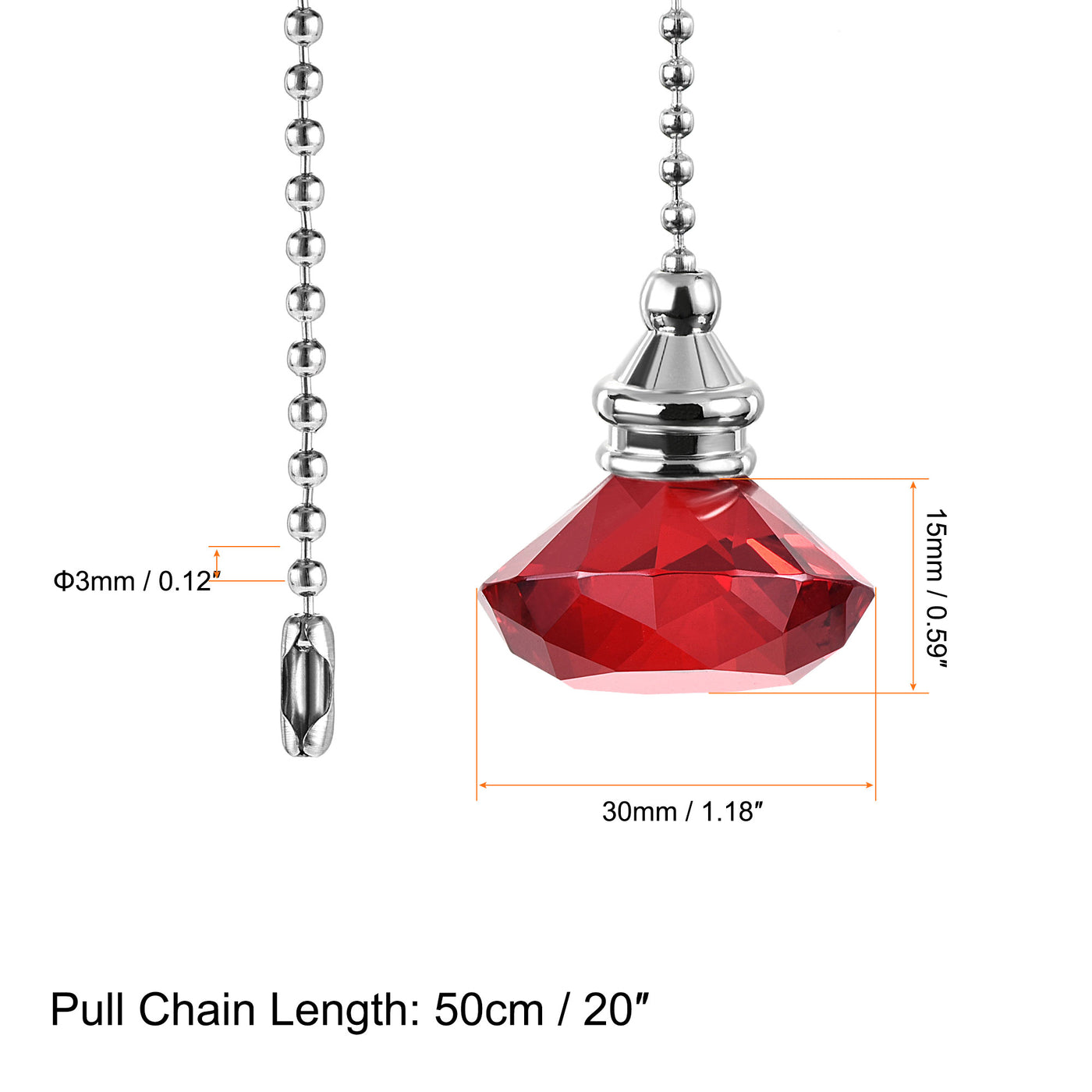uxcell Uxcell 20 Inch Ceiling Fan Pull Chain, Decorative Crystal Fan Pull Chain Ornament Extension, 3mm Diameter Beaded Diamond Pendant, Red 2Pcs