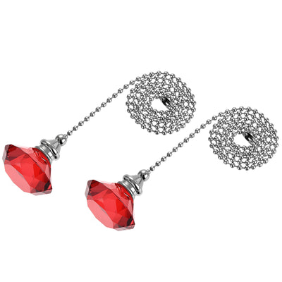 Harfington Uxcell 20 Inch Ceiling Fan Pull Chain, Decorative Crystal Fan Pull Chain Ornament Extension, 3mm Diameter Beaded Diamond Pendant, Red 2Pcs