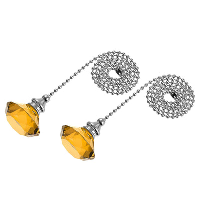 Harfington Uxcell 20 Inch Ceiling Fan Pull Chain, Decorative Crystal Fan Pull Chain Ornament Extension, 3mm Diameter Beaded Diamond Pendant, Amber 2Pcs