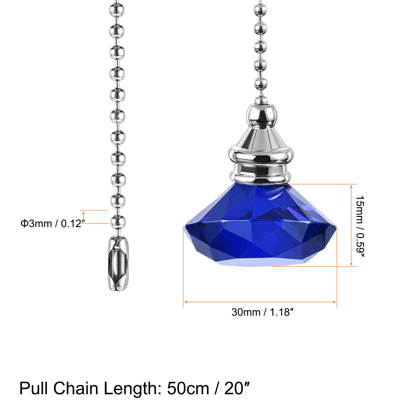 uxcell Uxcell 20 Inch Ceiling Fan Pull Chain, Decorative Crystal Fan Pull Chain Ornament Extension, 3mm Diameter Beaded Diamond Pendant, Blue 2Pcs