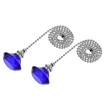 Harfington Uxcell 20 Inch Ceiling Fan Pull Chain, Decorative Crystal Fan Pull Chain Ornament Extension, 3mm Diameter Beaded Diamond Pendant, Blue 2Pcs
