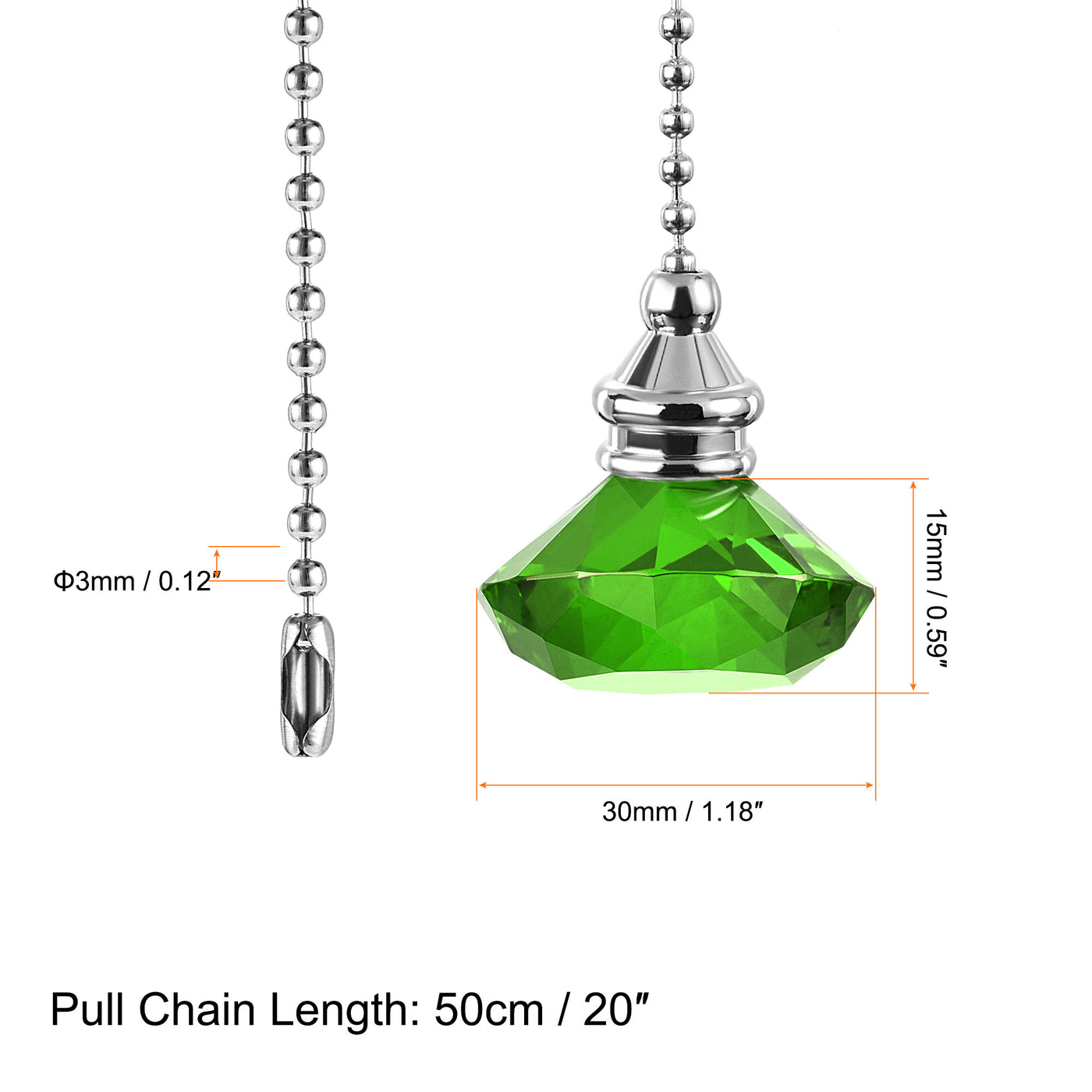 uxcell Uxcell 20 Inch Ceiling Fan Pull Chain, Decorative Crystal Fan Pull Chain Ornament Extension, 3mm Diameter Beaded Diamond Pendant, Green 2Pcs