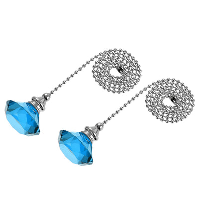 Harfington Uxcell 20 Inch Ceiling Fan Pull Chain, Decorative Crystal Fan Pull Chain Ornament Extension, 3mm Diameter Beaded Diamond Pendant, Light Blue 2Pcs