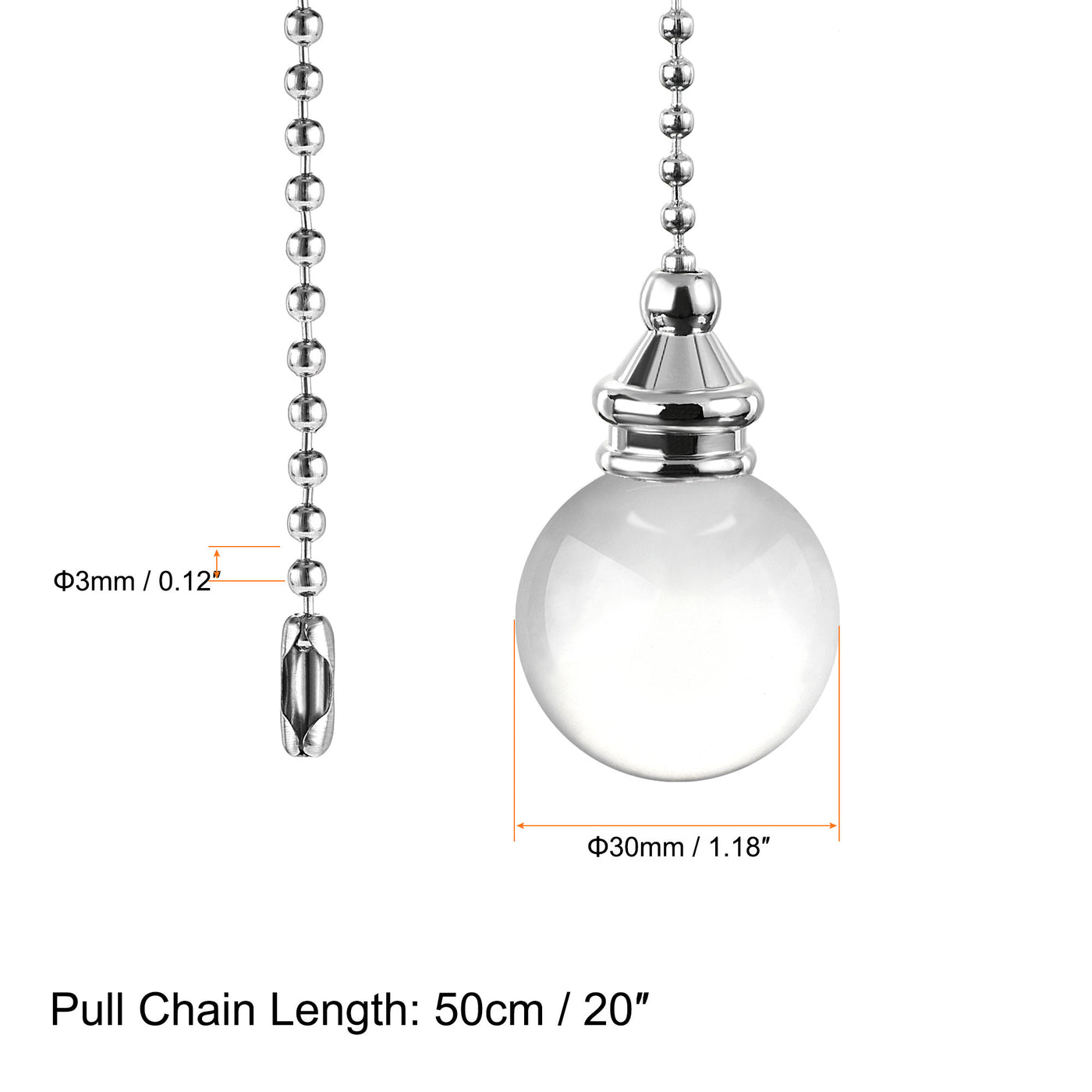 uxcell Uxcell Ceiling Fan Pull Chain, 20 Inch Fan Pull Chain Ornament Extension Lighting Accessories, 30mm Crystal Ball Pendant, Clear