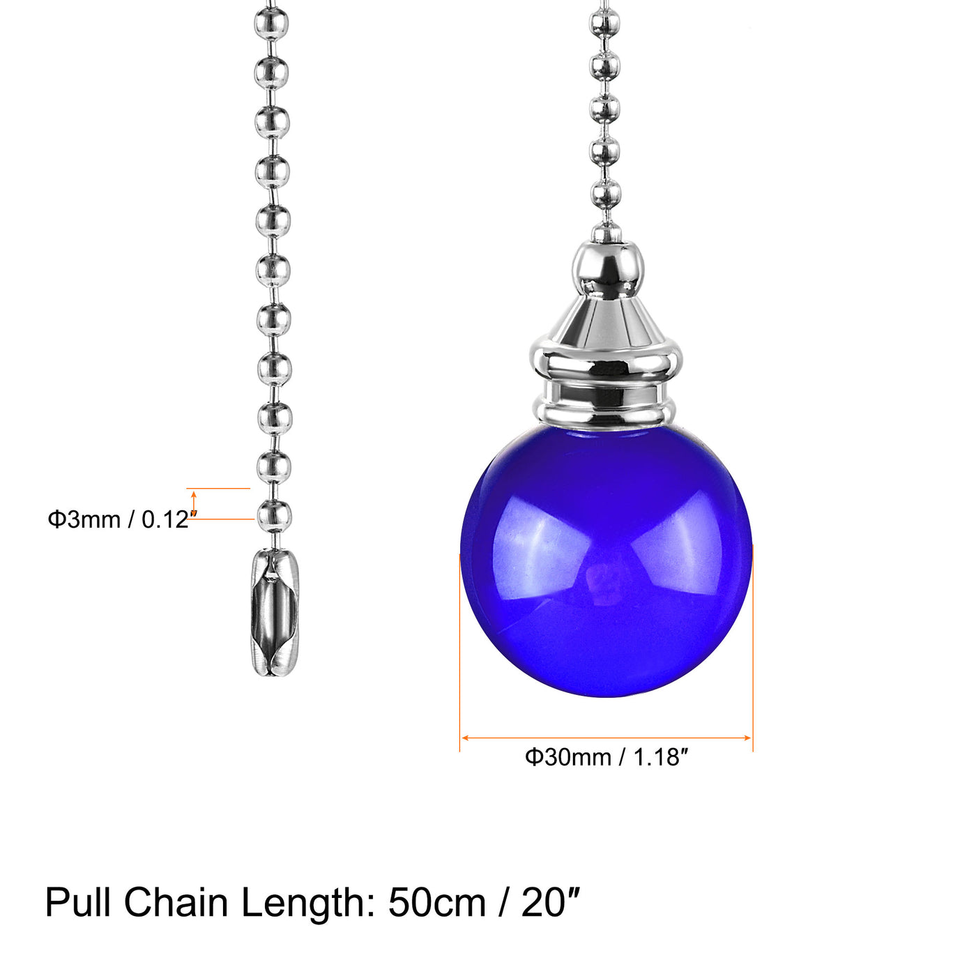 uxcell Uxcell Ceiling Fan Pull Chain, 20 Inch Fan Pull Chain Ornament Extension Lighting Accessories, 30mm Crystal Ball Pendant, Blue