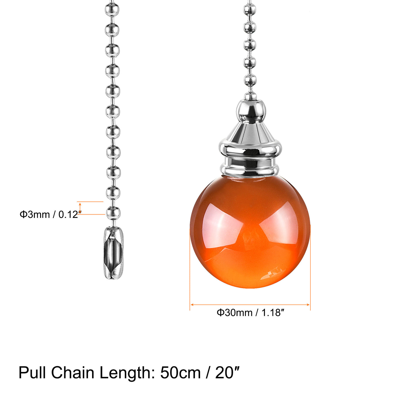 uxcell Uxcell Ceiling Fan Pull Chain, 20 Inch Fan Pull Chain Ornament Extension Lighting Accessories, 30mm Crystal Ball Pendant, Amber