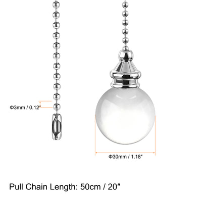 Harfington Uxcell Ceiling Fan Pull Chain, 20 Inch Fan Pull Chain Ornament Extension Lighting Accessories, 30mm Crystal Ball Pendant, Clear 2Pcs