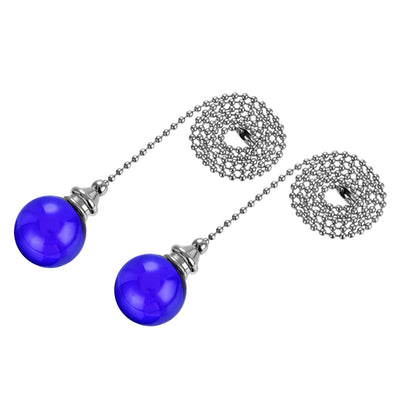 Harfington Uxcell Ceiling Fan Pull Chain, 20 Inch Fan Pull Chain Ornament Extension Lighting Accessories, 30mm Crystal Ball Pendant, Blue 2Pcs