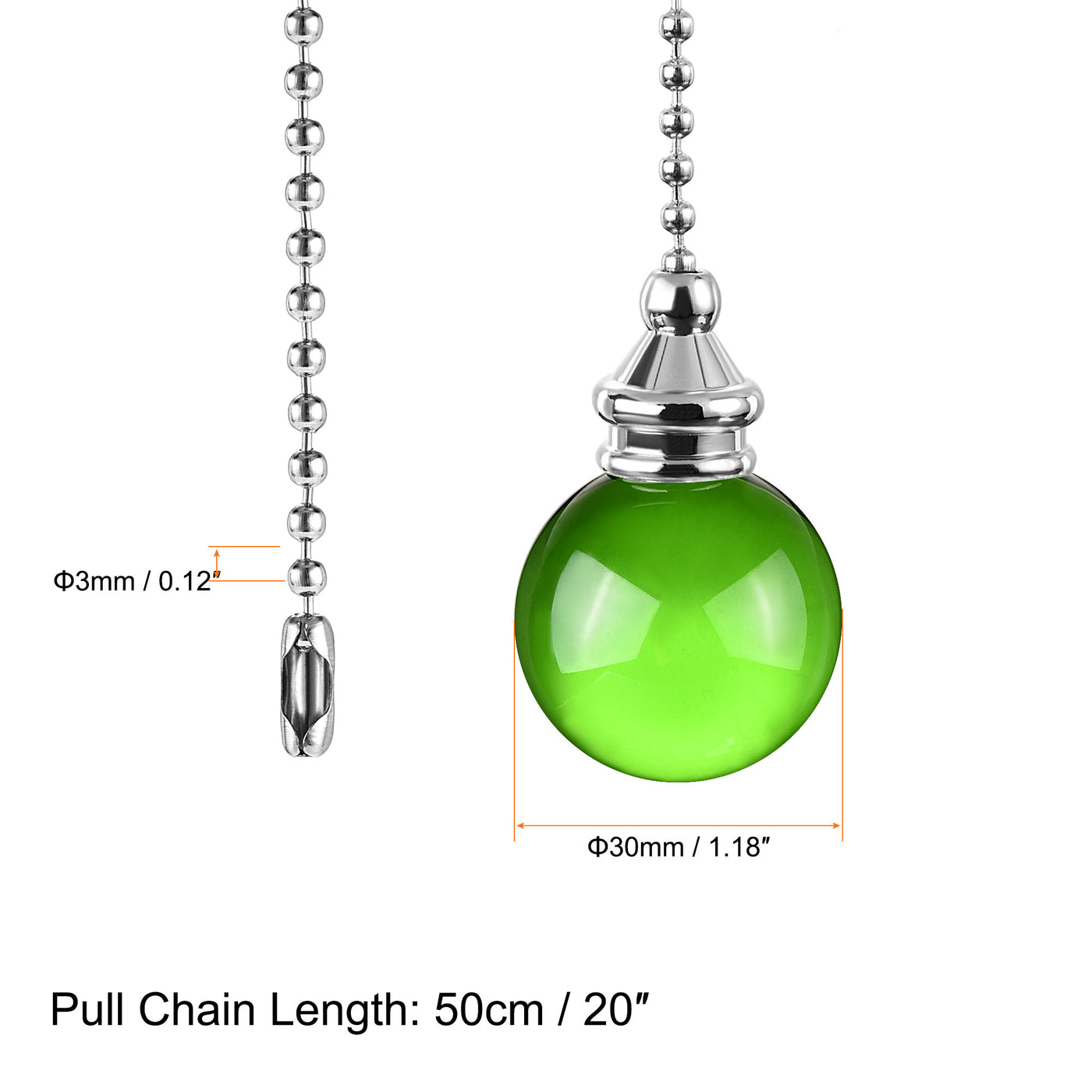 uxcell Uxcell Ceiling Fan Pull Chain, 20 Inch Fan Pull Chain Ornament Extension Lighting Accessories, 30mm Crystal Ball Pendant, Green 2Pcs