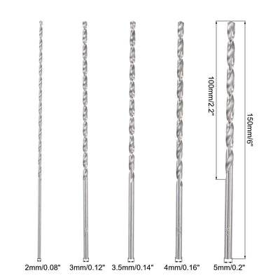 Harfington Uxcell 6-Inch Lengthen Twist Drill Bit Set High-Speed Steel 2mm - 5mm Drilling 150mm