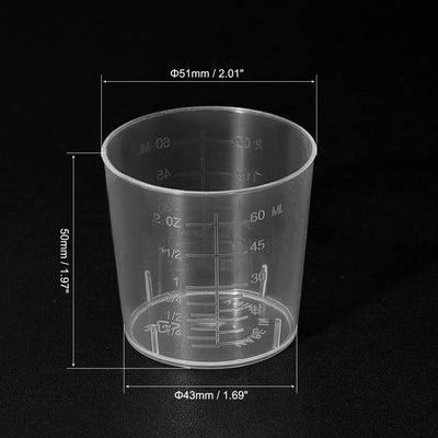 Harfington Uxcell 22 Pack Measuring Cup 60ml/2oz PP Plastic Graduated Beaker Clear with 22 Pack Wooden Stirring Sticks for Lab Kitchen Liquids
