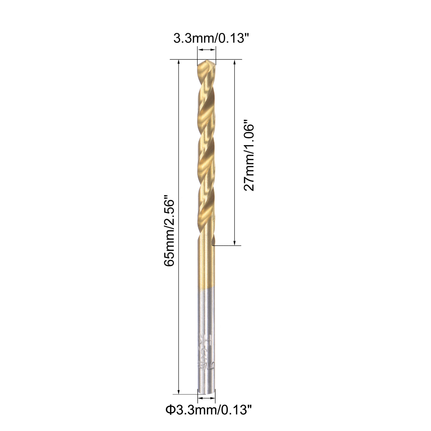 uxcell Uxcell High Speed Steel Twist Drill Bit 3.3mm Fully Ground Titanium Coated 2 Pcs