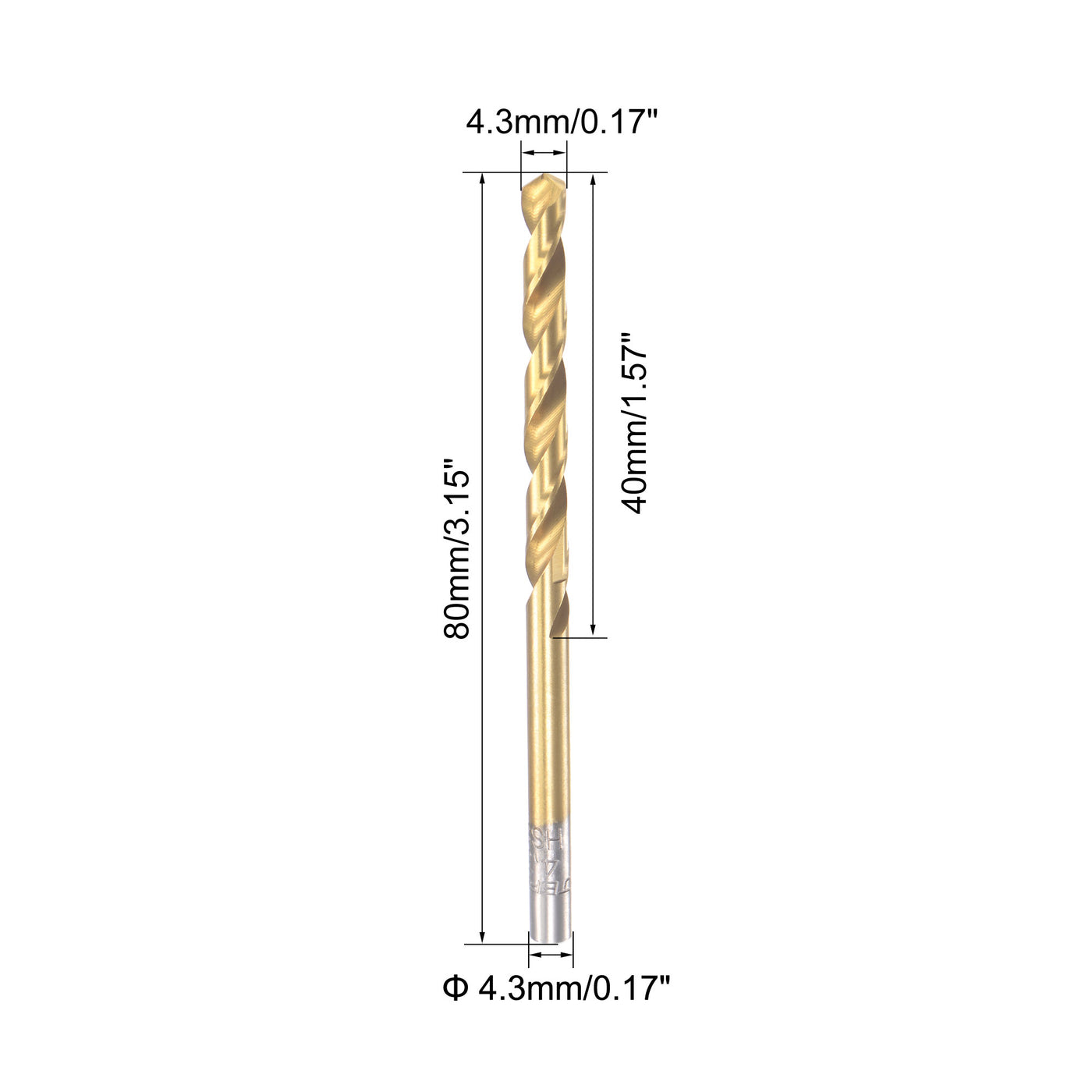 uxcell Uxcell High Speed Steel Twist Drill Bit 4.3mm Fully Ground Titanium Coated 2 Pcs