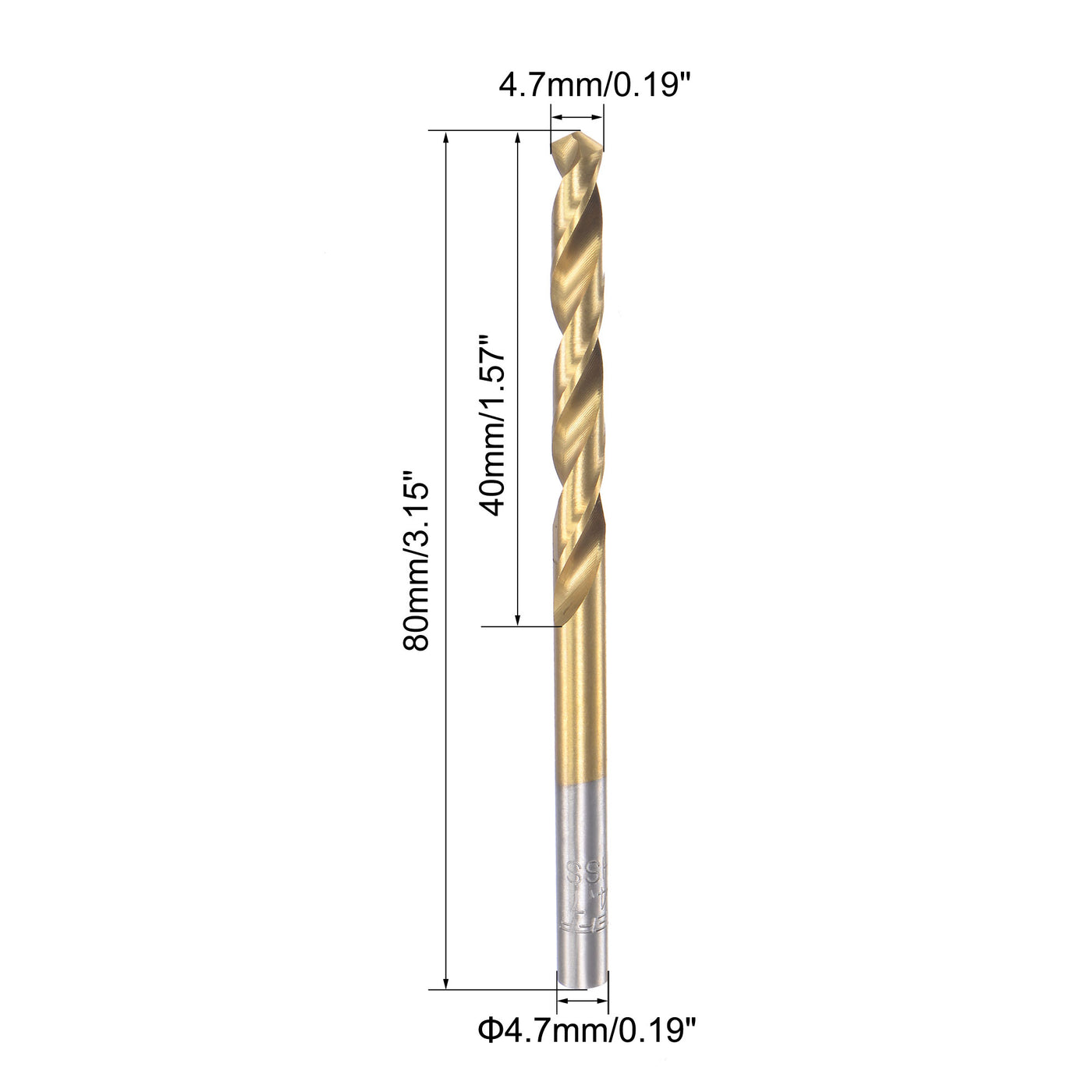 uxcell Uxcell High Speed Steel Twist Drill Bit 4.7mm Fully Ground Titanium Coated 2 Pcs
