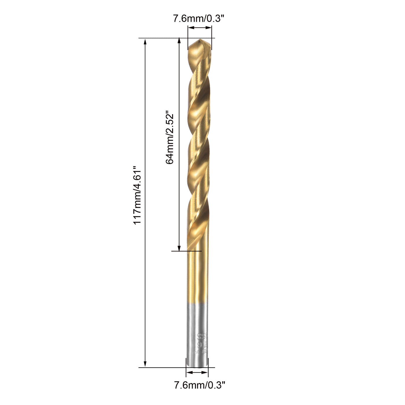 uxcell Uxcell High Speed Steel Twist Drill Bit 7.6mm Fully Ground Titanium Coated