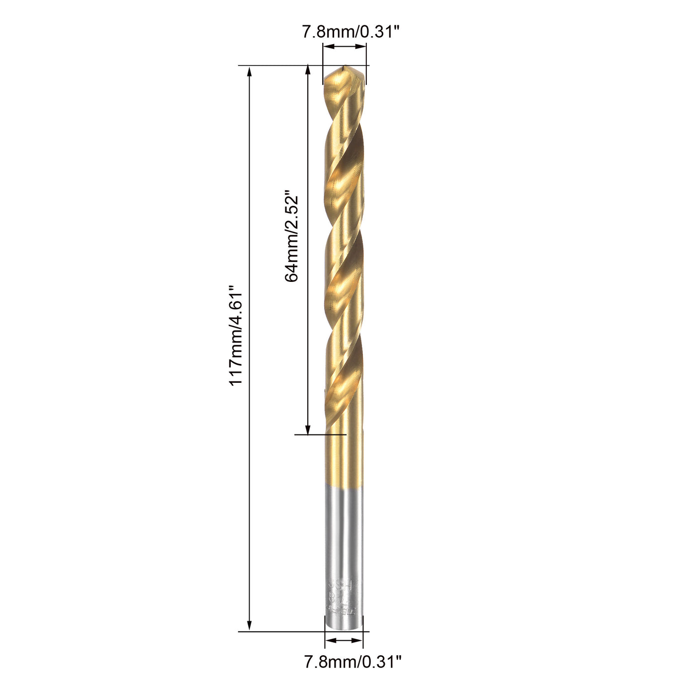 uxcell Uxcell High Speed Steel Twist Drill Bit 7.8mm Fully Ground Titanium Coated