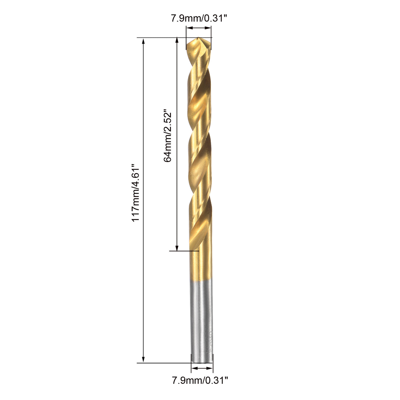 uxcell Uxcell High Speed Steel Twist Drill Bit 7.9mm Fully Ground Titanium Coated