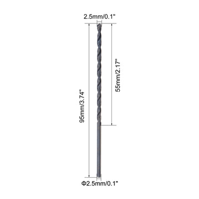 Harfington Uxcell High Speed Steel Lengthen Twist Drill Bit 2.5mm Fully Ground Black Oxide 6Pcs