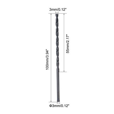 Harfington Uxcell High Speed Steel Lengthen Twist Drill Bit 3mm Fully Ground Black Oxide 12Pcs