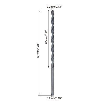 Harfington Uxcell High Speed Steel Lengthen Twist Drill Bit 3.2mm Fully Ground Black Oxide 2Pcs