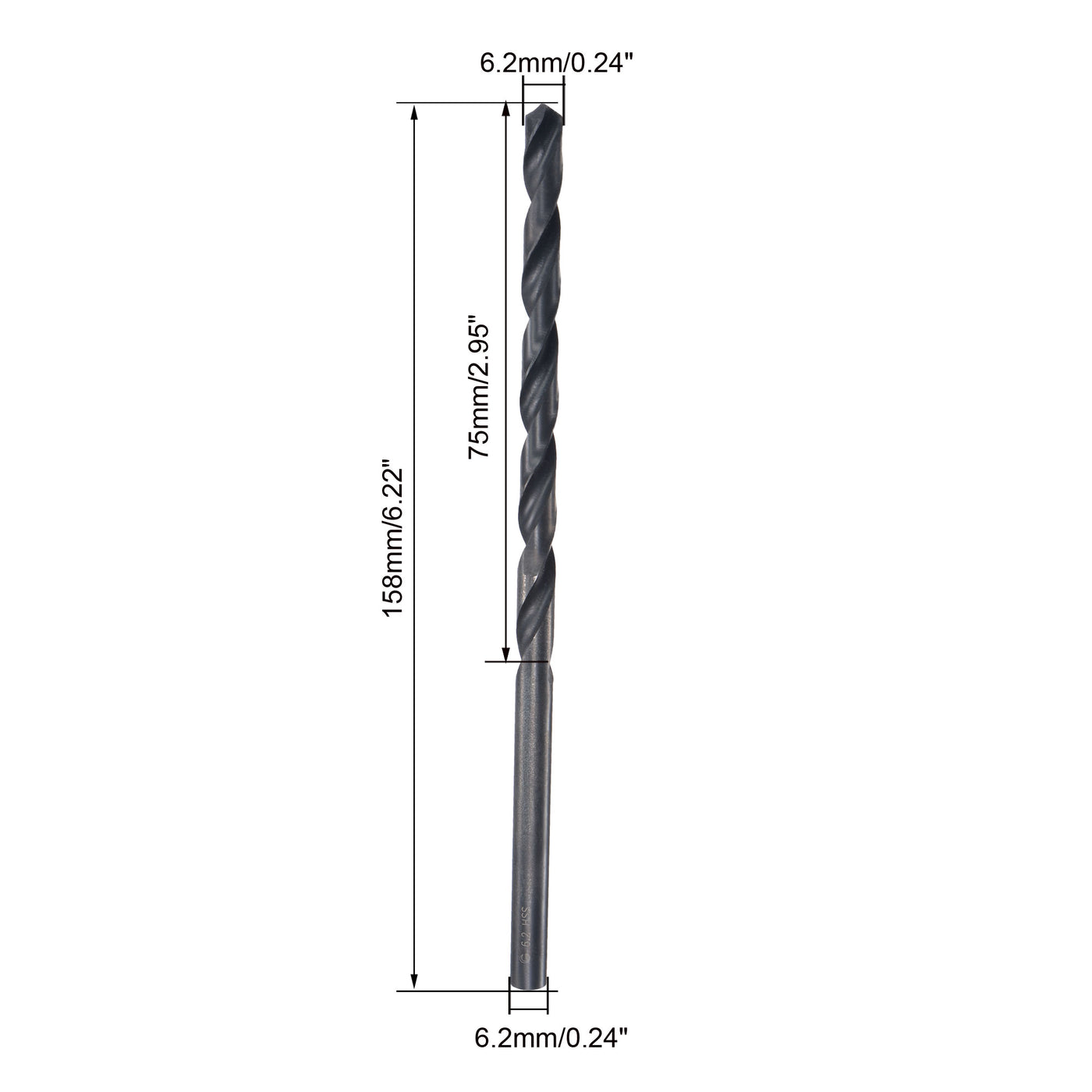 uxcell Uxcell High Speed Steel Lengthen Twist Drill Bit 6.2mm Fully Ground Black Oxide 2Pcs