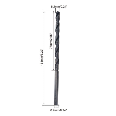 Harfington Uxcell High Speed Steel Lengthen Twist Drill Bit 6.2mm Fully Ground Black Oxide 2Pcs