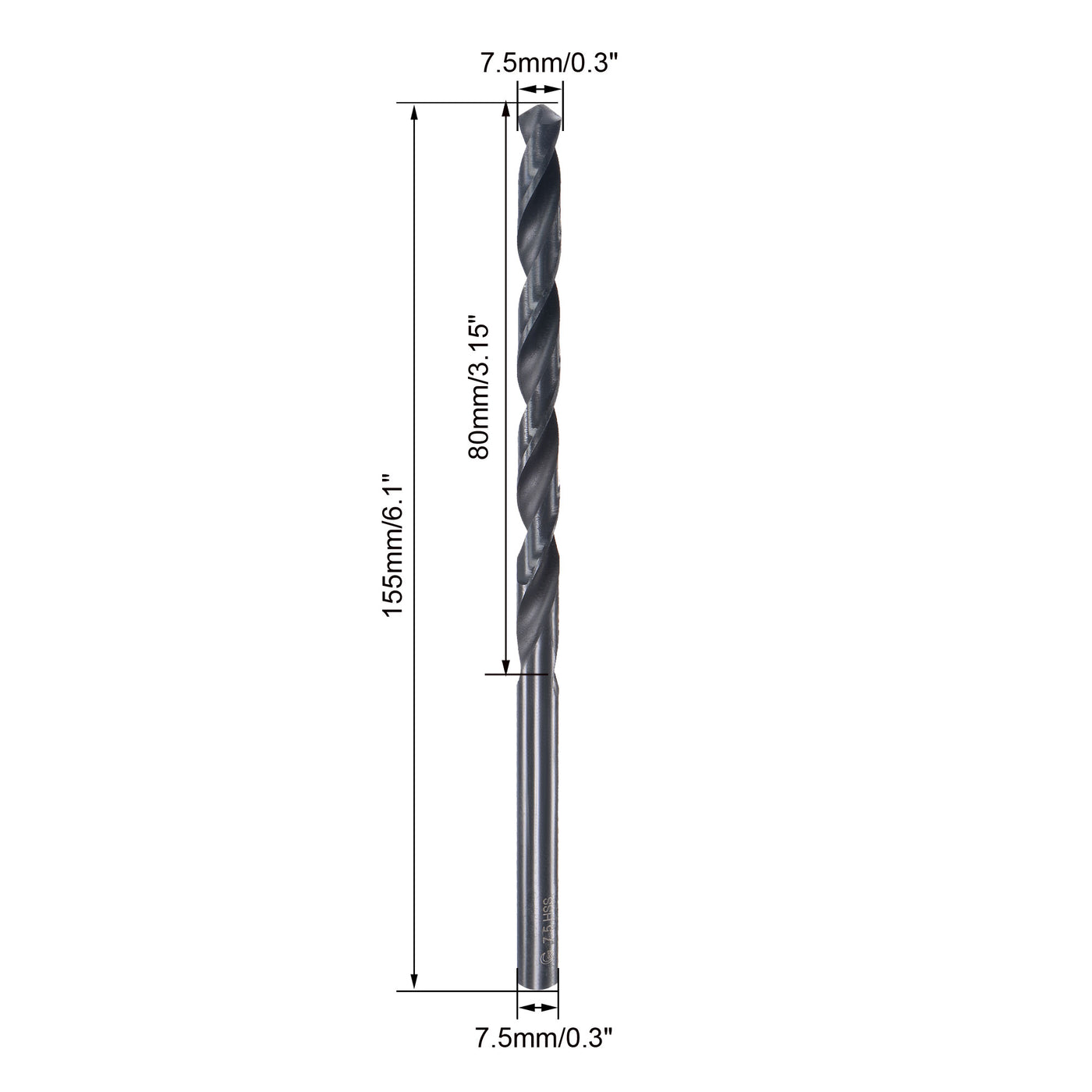 uxcell Uxcell High Speed Steel Lengthen Twist Drill Bit 7.5mm Fully Ground Black Oxide