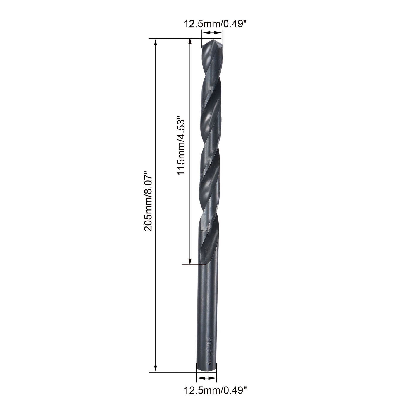 uxcell Uxcell High Speed Steel Lengthen Twist Drill Bit 12.5mm Fully Ground Black Oxide
