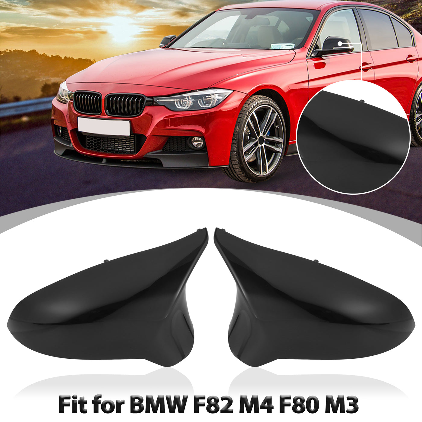 X AUTOHAUX Pair Exterior Rear View Mirror Housing Door Wing Mirror Cover Cap Glossy Black for BMW F80 M3 F82 M4 Sedan Coupe Convertible 2015-2019