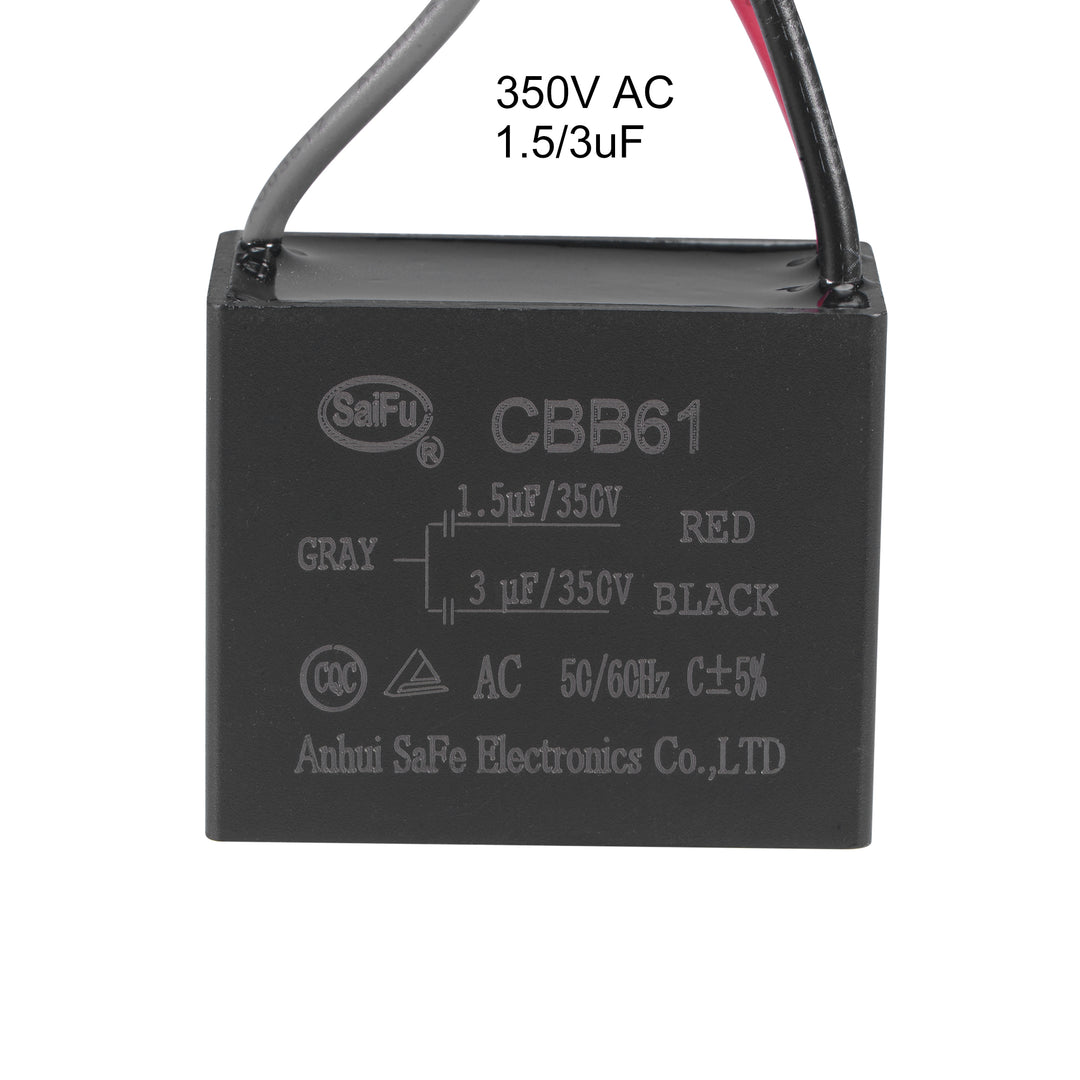 Uxcell Ceiling Fan Capacitor CBB61 1.5/3uF 350V AC 3 Wires