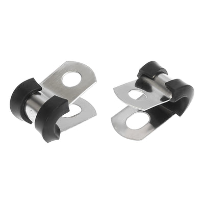 Harfington 10pcs 4.8mm 3/16 Inch R Shape Automotive 304 Stainless Steel Cable Clamp Rubber Cushioned Metal Clamp Fastener for Tube Pipe Wire Installation