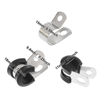 Harfington 10pcs 11mm 7/16 Inch R Shape Automotive 304 Stainless Steel Cable Clamp Rubber Cushioned Metal Clamp Fastener for Tube Pipe Wire Installation