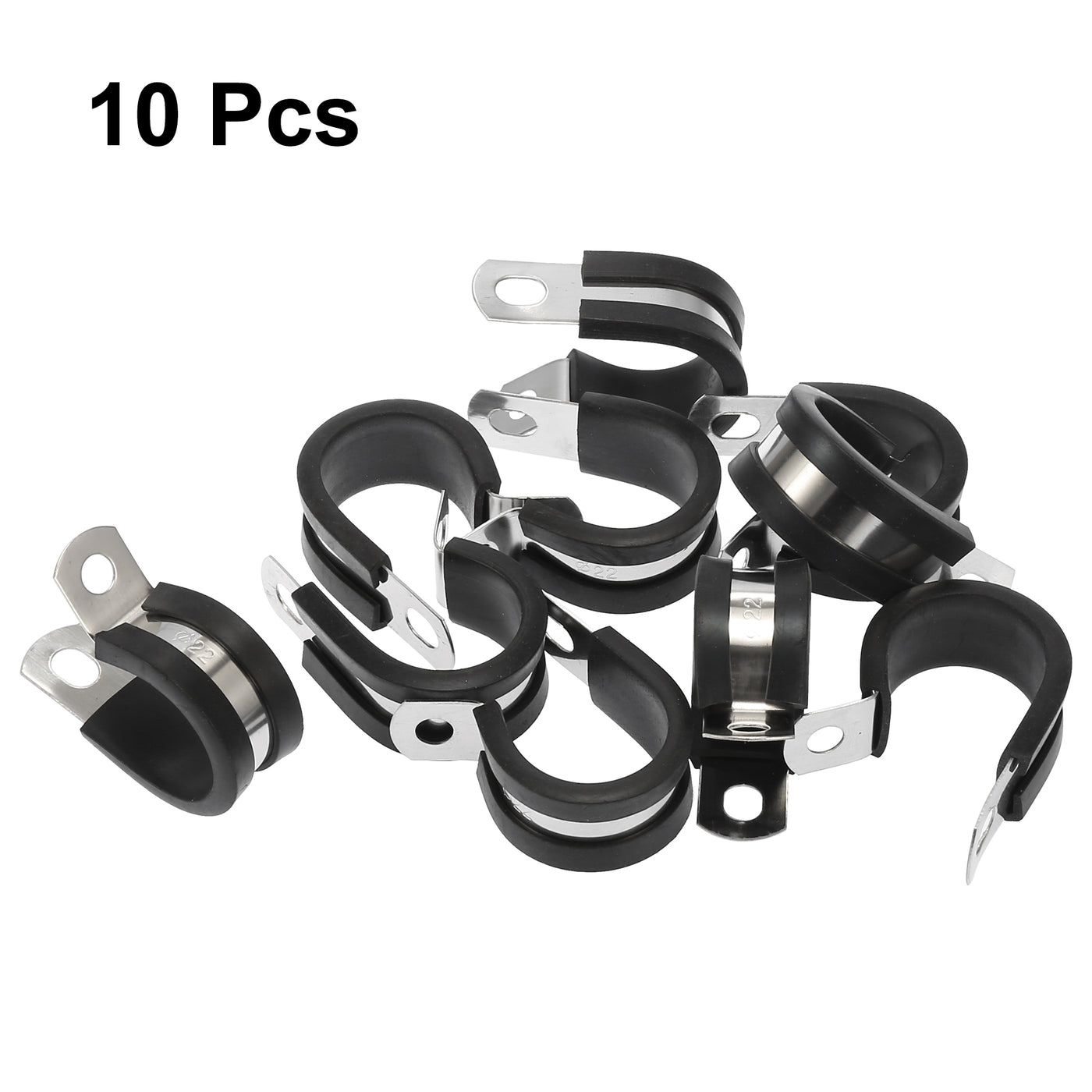 Harfington 10pcs 22.2mm 7/8 Inch R Shape Automotive 304 Stainless Steel Cable Clamp Rubber Cushioned Metal Clamp Fastener for Tube Pipe Wire Installation
