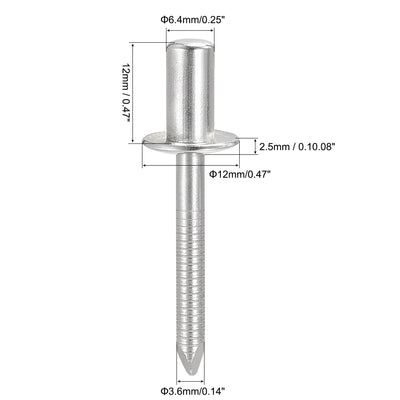 Harfington Uxcell Blind Rivets 304 Stainless Steel 6.4mm Diameter 12mm Grip Length 25pcs