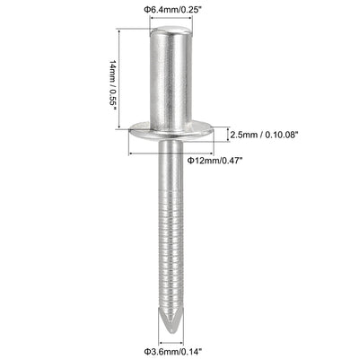 Harfington Uxcell Blind Rivets 304 Stainless Steel 6.4mm Diameter 14mm Grip Length 25pcs
