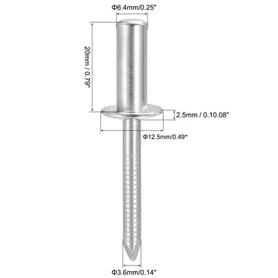 Harfington Uxcell Blind Rivets 304 Stainless Steel 6.4mm Diameter 20mm Grip Length 25pcs