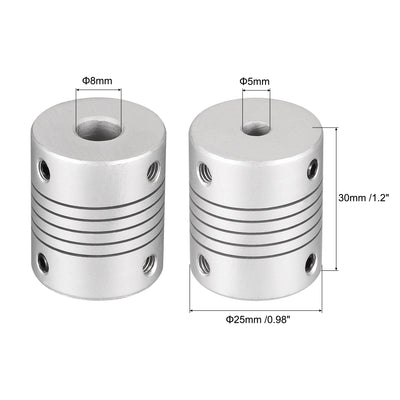 Harfington Uxcell 8mm to 5mm Aluminum Alloy Shaft Coupling Flexible Coupler L30xD25 Silver